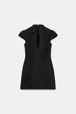 ZARA АТЛАСНОЕ МИНИ-ПЛАТЬЕ С РАЗРЕЗОМ, ЧЕРНЫЙ