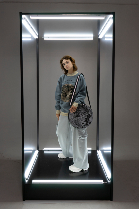 Круглая сумка Луна, цвет темно-серый, черный