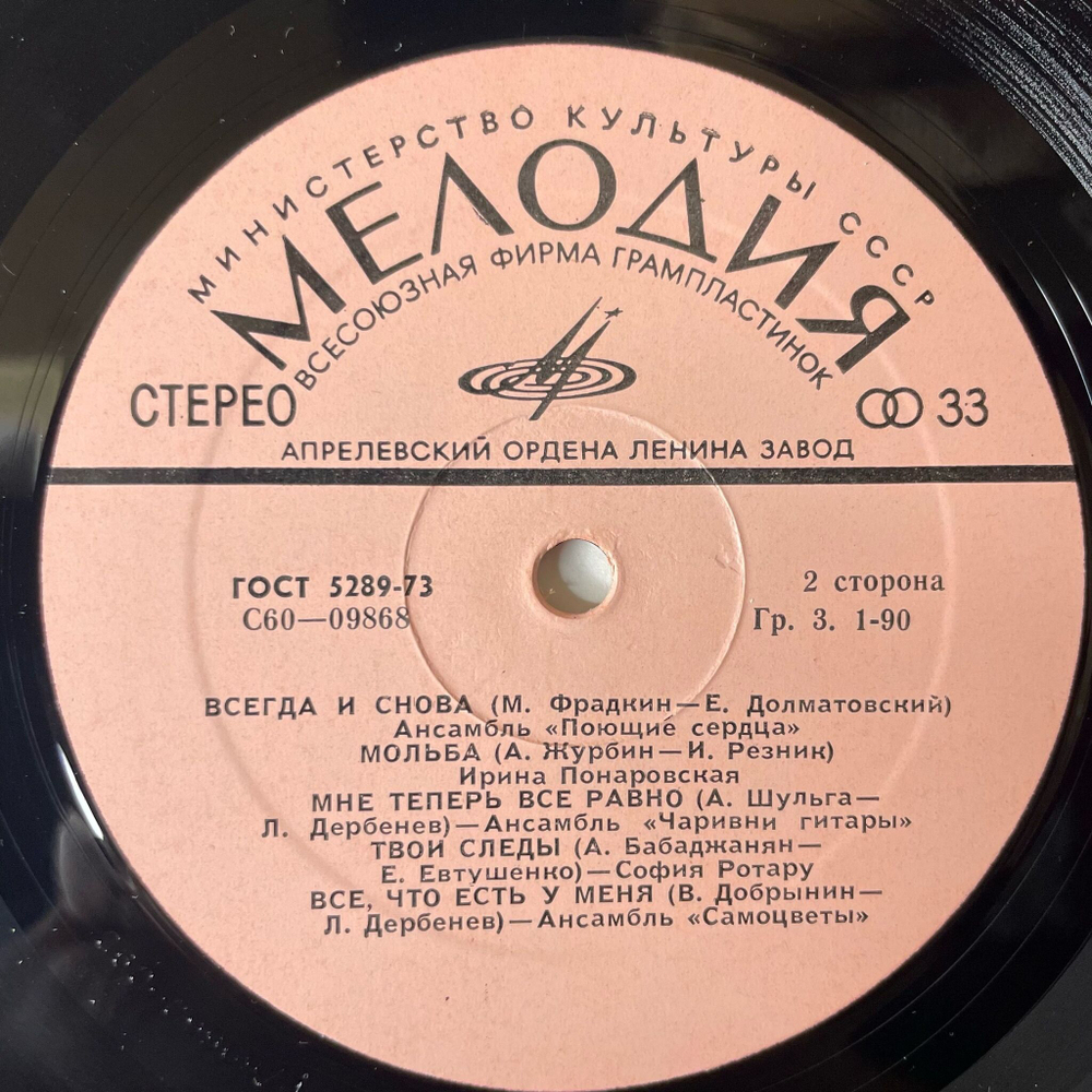 Винтажная виниловая пластинка LP Сборник За Полчаса До Весны (СССР 1978)