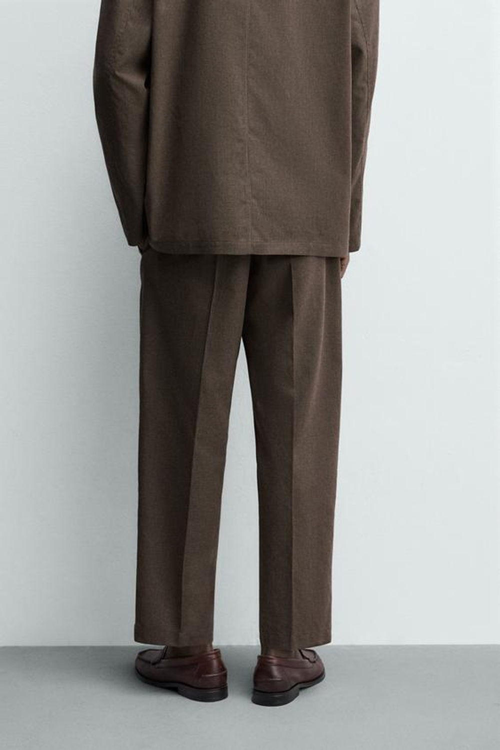 ZARA КОСТЮМНЫЕ БРЮКИ RELAXED FIT С УЗОРОМ «ГУСИНАЯ ЛАПКА», КОРИЧНЕВЫЙ