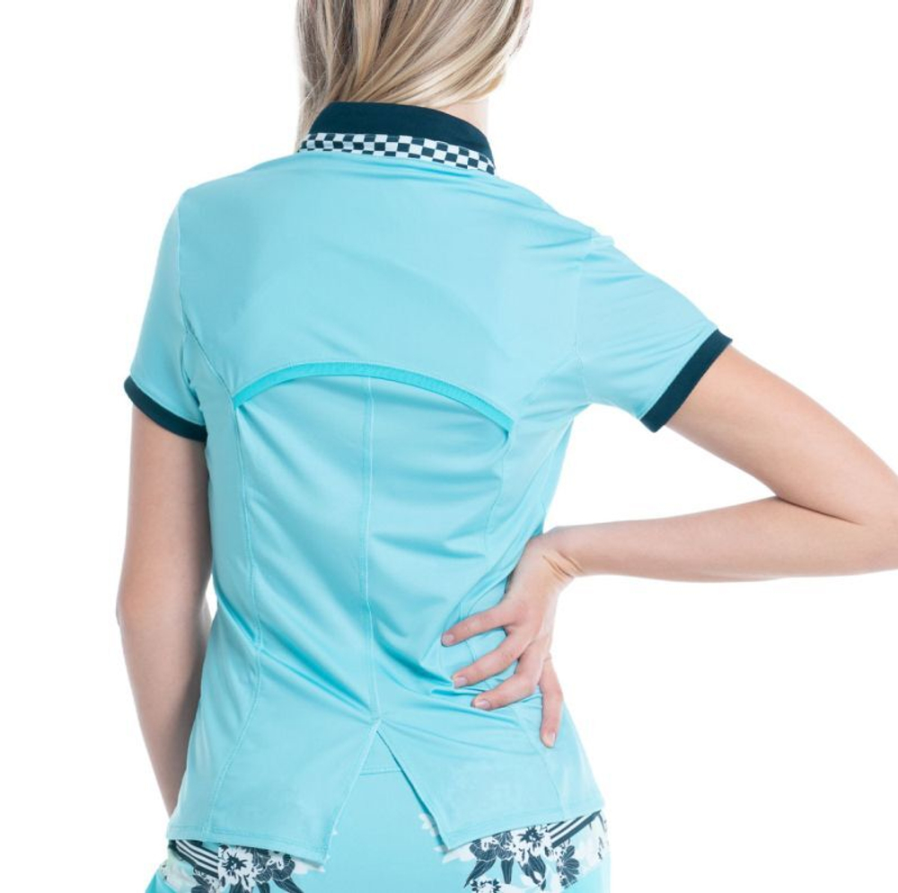 Женская теннисная футболка Lucky in Love Cool Urbana Geo Mod Notch Short Sleeve - Blue