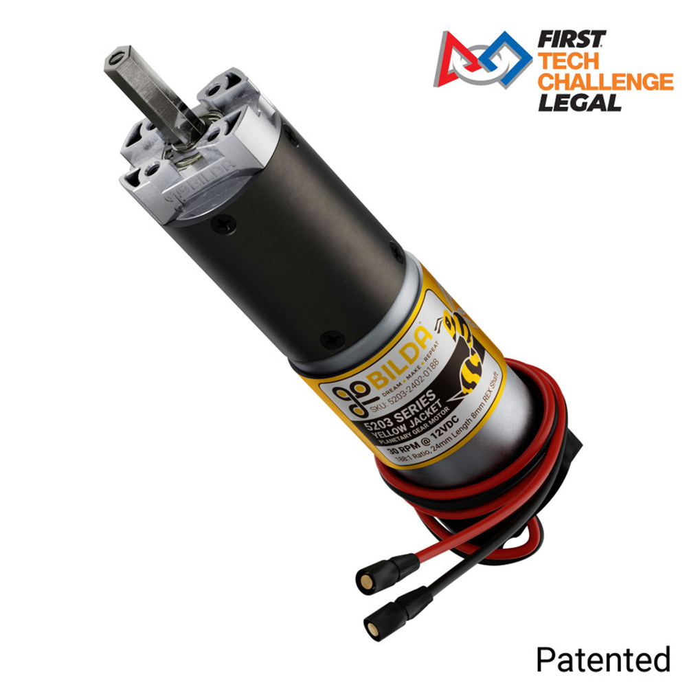 5203 Series Yellow Jacket Planetary Gear Motor (188:1 Ratio, 24mm Length 8mm REX™ Shaft, 30 RPM, 3.3 - 5V Encoder)