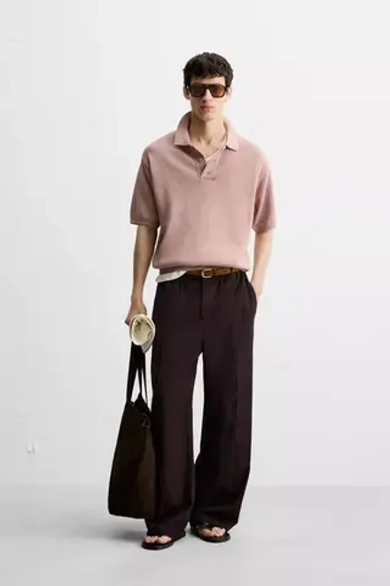 ZARA ПОЛО ТРИКОТАЖНОЕ ФАКТУРНОЕ, РОЗОВЫЙ