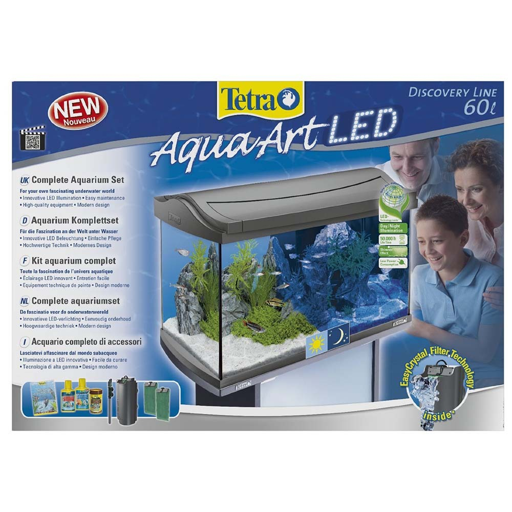Tetra AquaArt Tropical LED 60 л (серый) - прямоугольный аквариум с LED светом и фильтром