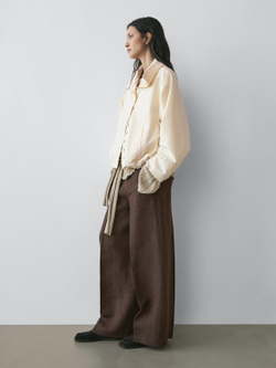 Massimo Dutti Брюки из струящегося льна, коричневый