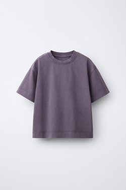 ZARA ФУТБОЛКА HEAVY WEIGHT С ЭФФЕКТОМ ПОТЕРТОСТИ, ЛИЛОВЫЙ