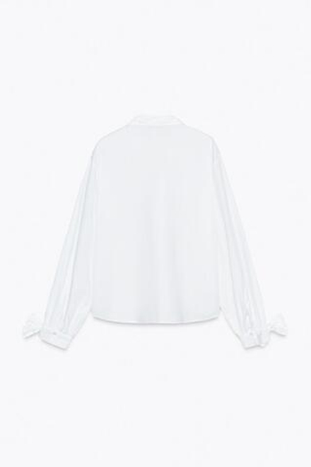ZARA РУБАШКА ИЗ ПОПЛИНА С ЗАВЯЗКАМИ, БЕЛЫЙ