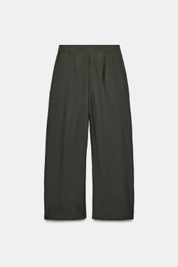 ZARA БРЮКИ WIDE-LEG С ЗАЩИПАМИ — ZW COLLECTION, ХАКИ