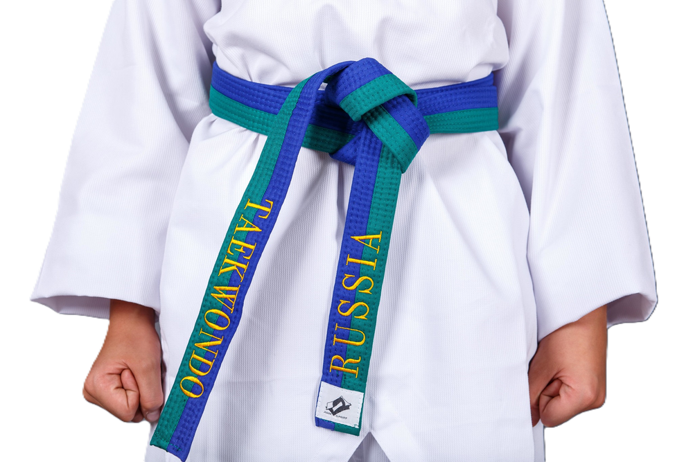 Пояс для тхэквондо ProfSport с вышивкой сине-зеленый