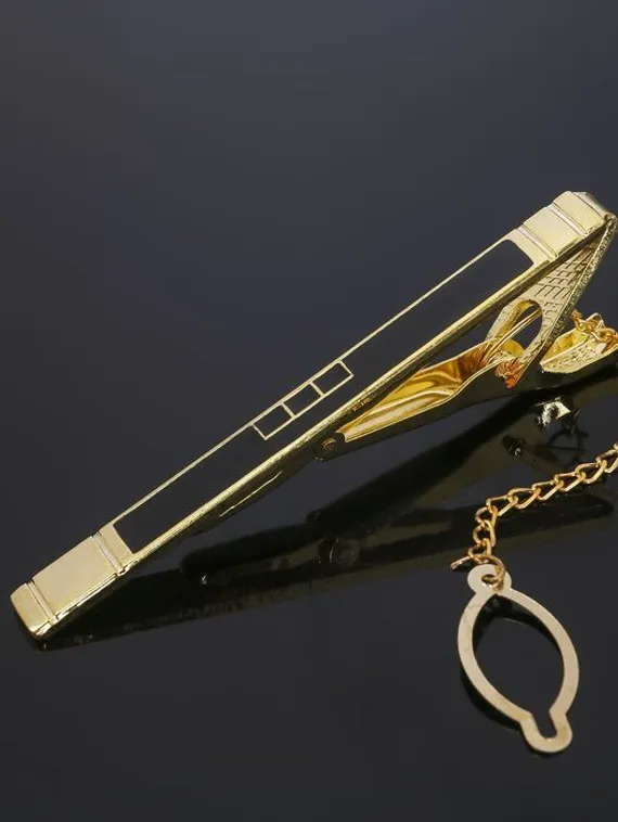 Зажим для галстука стальной "Классический" квадраты с эмалью, цвет чёрный в золоте