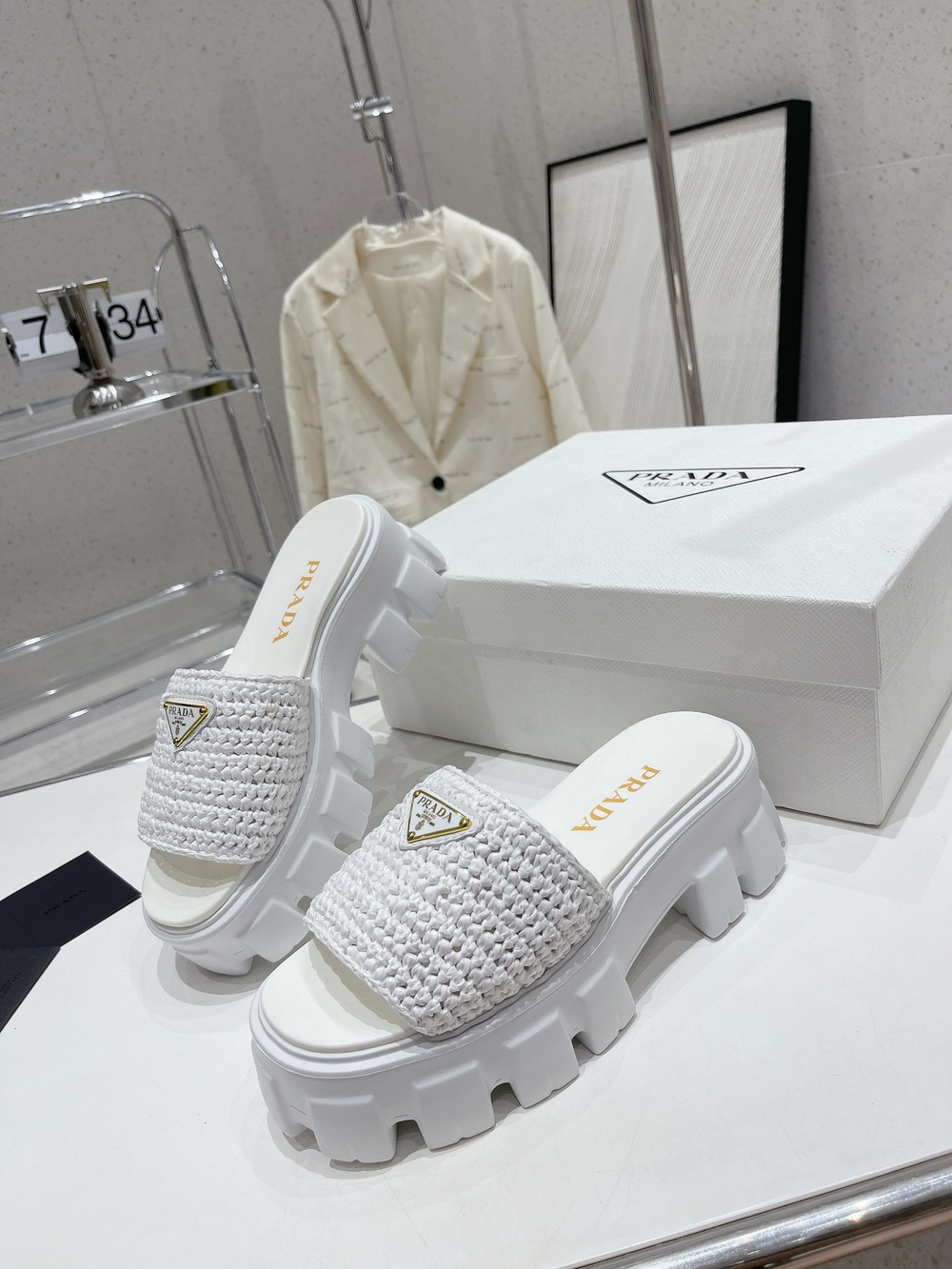 Prada Crochet Platform Slides