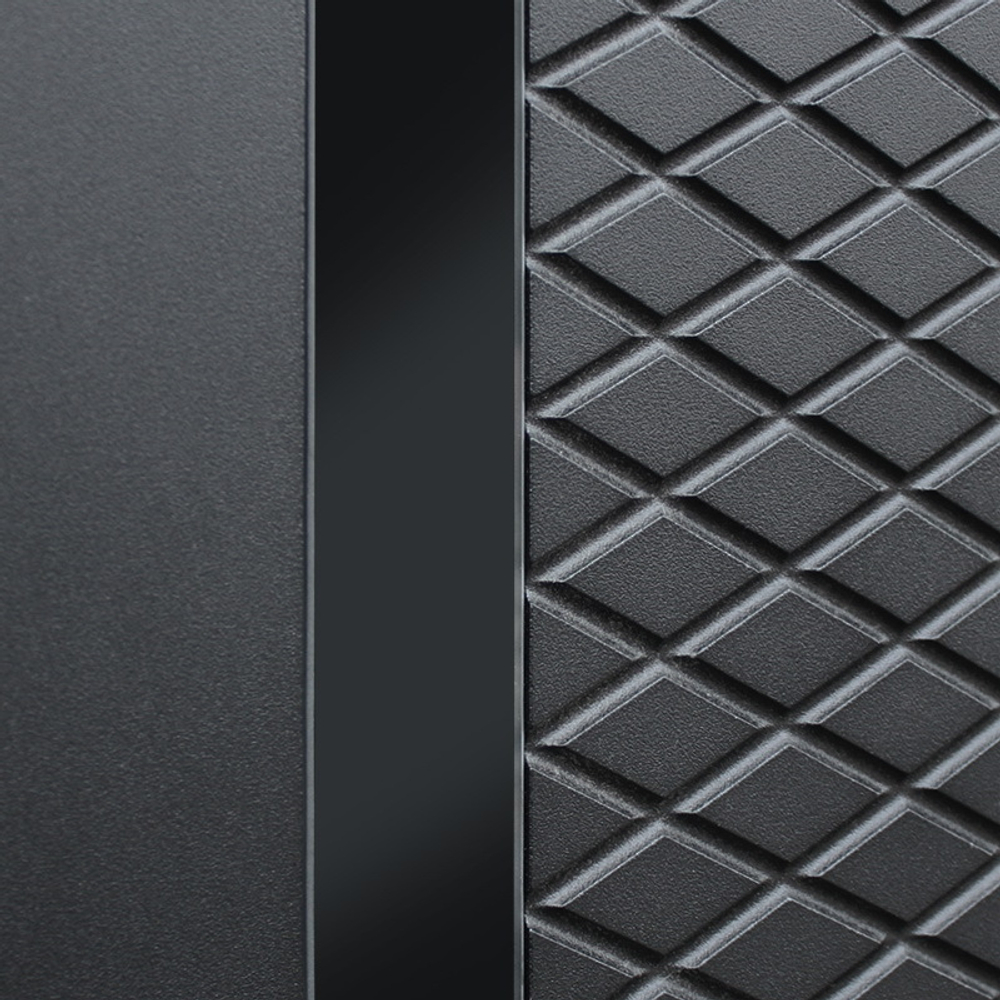Входная металлическая дверь  "Ньюкасл" черный кварц / Гладкая капучино ZB 853-2 (темно-белый) с вставкой стекло черный лакобель