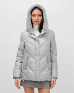 Куртка зимняя женская из овчина стильная и модная серого цвета 7348Sr