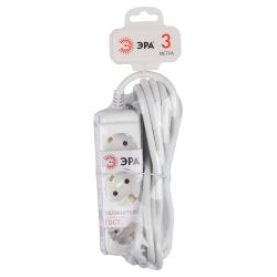 Удлинитель электрический ЭРА U-3e-3m-3x1,5 с заземлением 3 розетки 3м ПВС 3x1,5мм2 16А