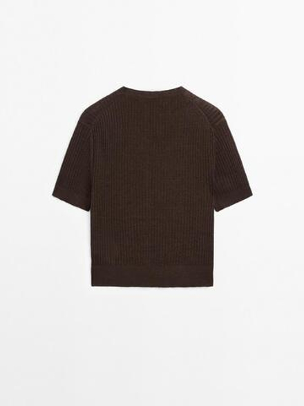 Massimo Dutti Кардиган из 100% льна с короткими рукавами, коричневый