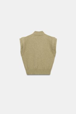 ZARA ТРИКОТАЖНЫЙ ТОП, СВЕТЛЫЙ ХАКИ