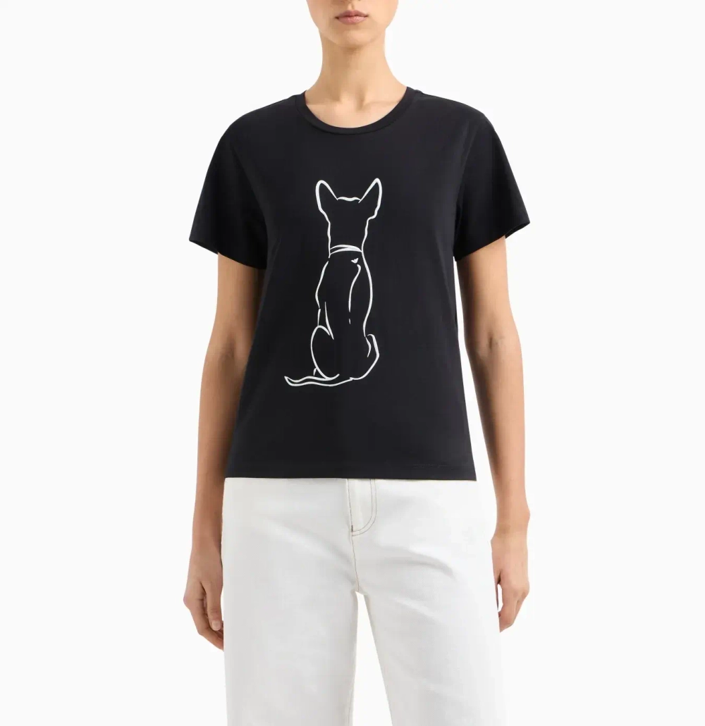 Женская футболка We Love Dogs #27 из стрейч-трикотажа от Armani
