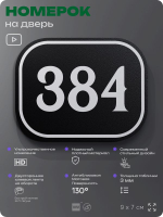 Номерок на дверь квартиры 384, для кабинета, офиса, шильдик 9 х 7 см, черный, Айдентика Технолоджи