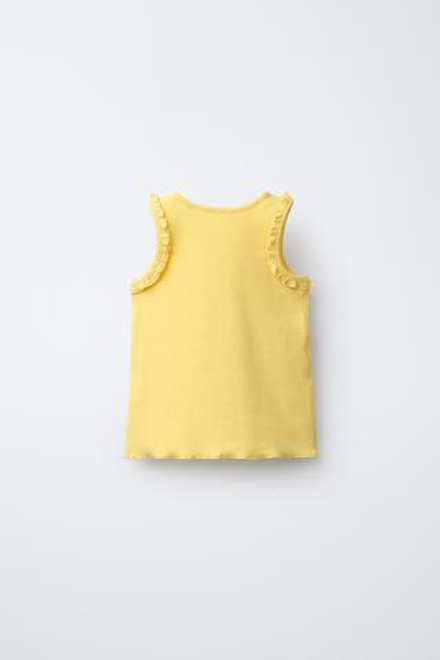 ZARA ФУТБОЛКА В РУБЧИК С ВЫШИВКОЙ НА ПРОЙМЕ, ЖЕЛТЫЙ