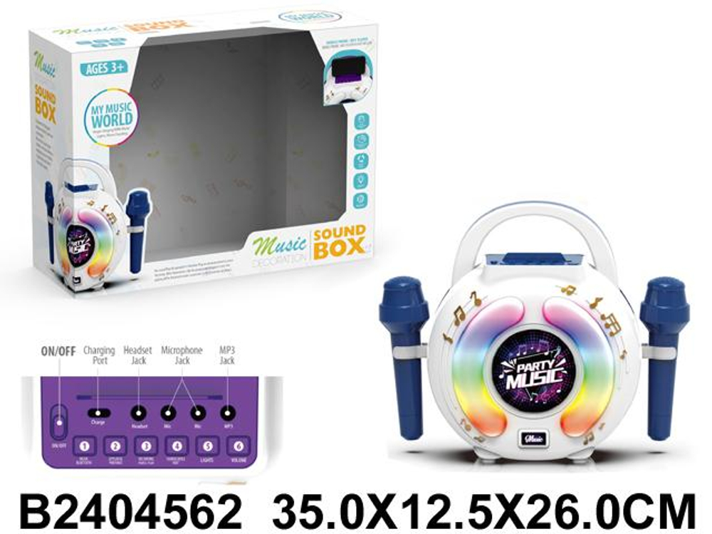 Игрушка на бат. Музыкальня колонка с микрофоном, коробка 6005