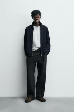 ZARA ТОЛСТОВКА В РУБЧИК ИЗ ТКАНИ ИНТЕРЛОК, МОРСКОЙ СИНИЙ