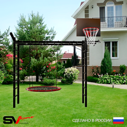 Уличная шведская стенка Sv Sport рукоход У5211К (Турник/Гнездо 80см/Щит баскет/Кронш бокс)