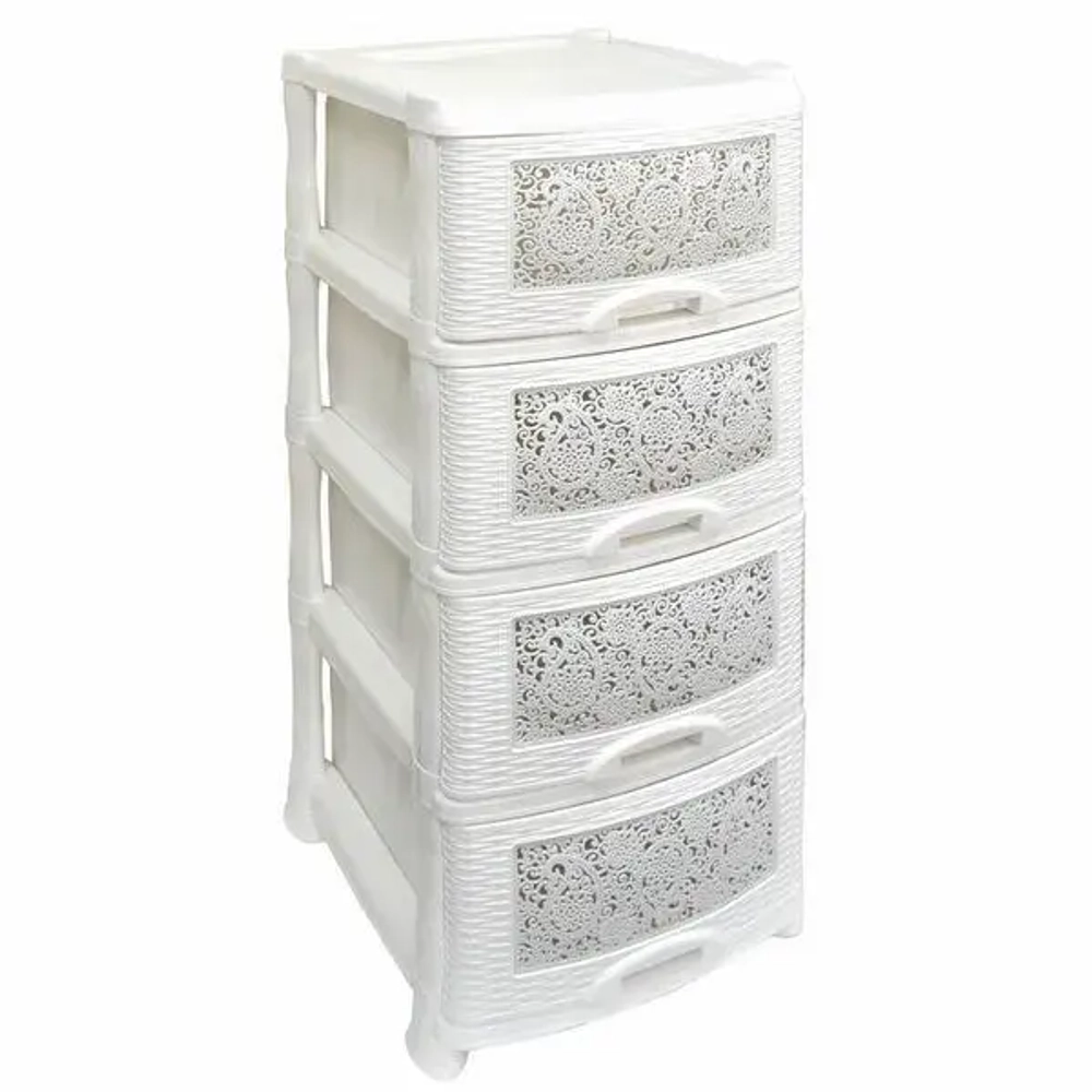 Комод 4 секции без декора Ажур бел/мрам