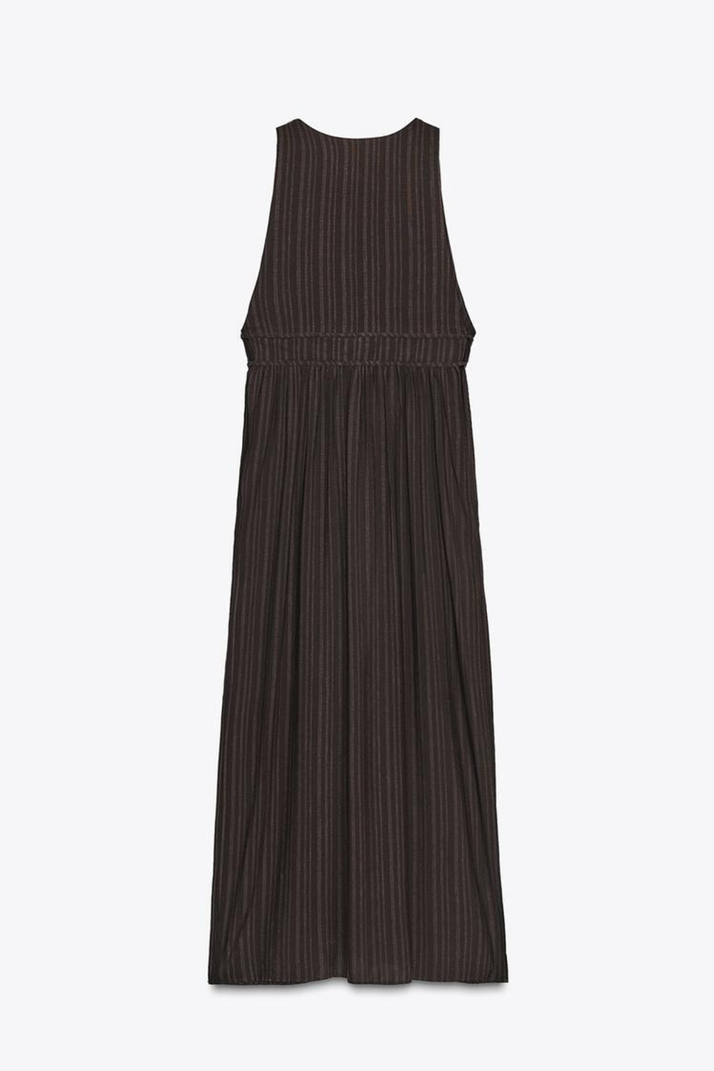 ZARA ДЛИННОЕ ПЛАТЬЕ В ПОЛОСКУ, ТЕМНО-КОРИЧНЕВЫЙ