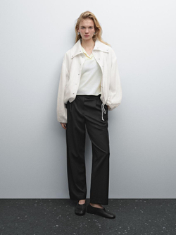 Massimo Dutti Куртка-бомбер из струящейся ткани с объемной деталью, натуральный, кремовый