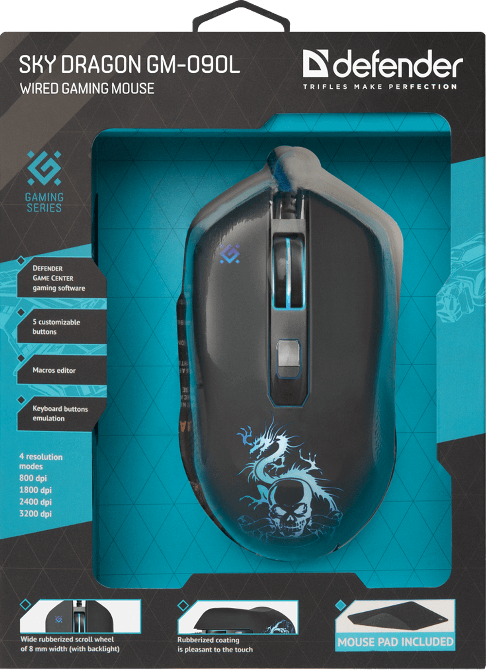 Мышь проводная игровая оптическая Defender Sky Dragon GM-090L (черный),USB, 6 кн. + колесо, коврик