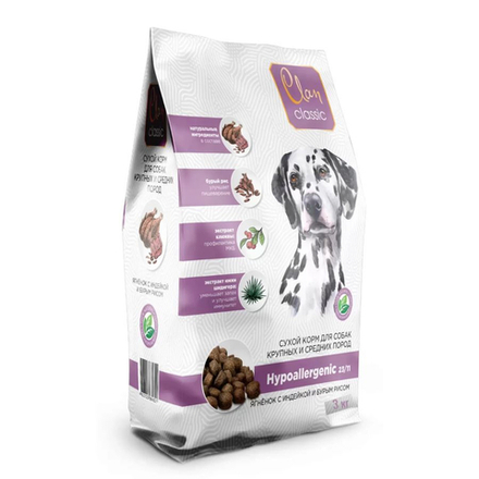 Сухой корм CLAN Classic Hypoallergenic для собак крупных и средних пород с ягненком, индейкой и бурым рисом - 3 кг