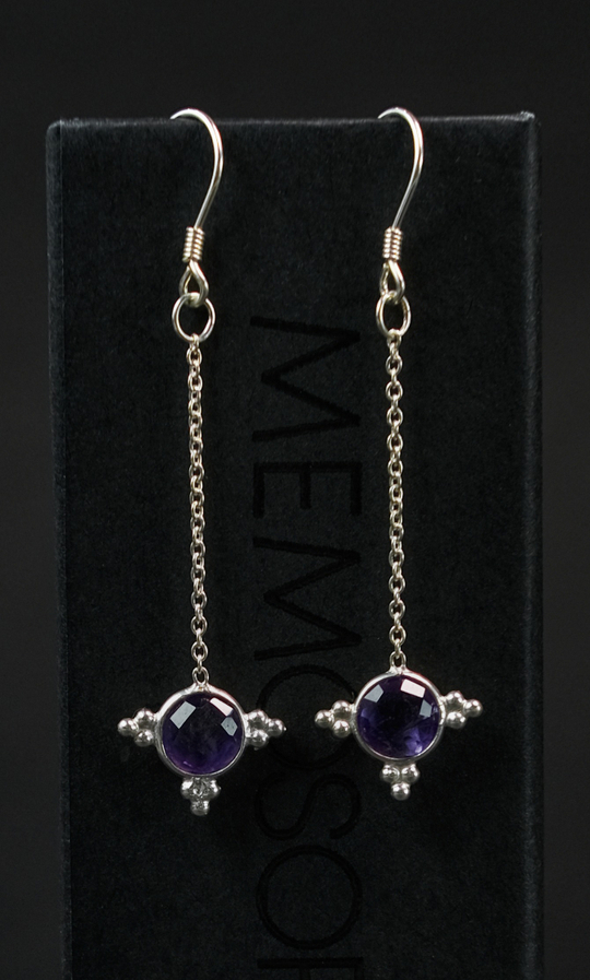 Серьги "Memo about Mindfulness" из аметиста длинные, серебро