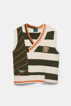 PULL&BEAR Жилет с контрастным вырезом "Stranger Things", зеленый