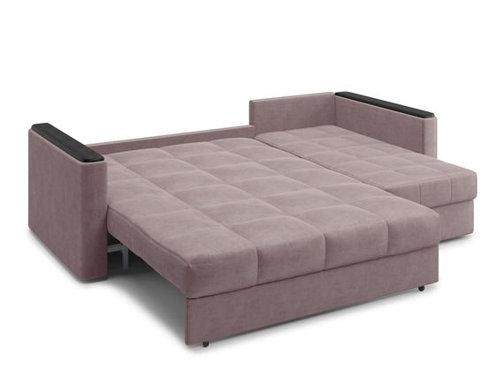 Диван угловой с оттоманкой Неаполь 1,4 - Velutto 22 коричневый/накладка венге