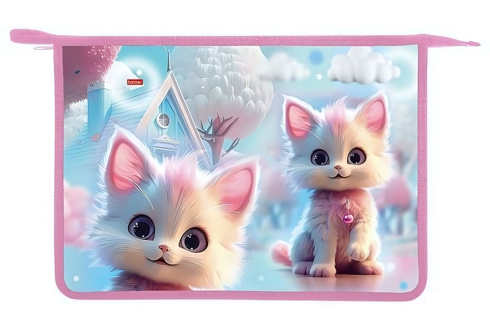 Папка для тетрадей А4ф пластиковая на молнии "Кошка Зефирка" (Хатбер)