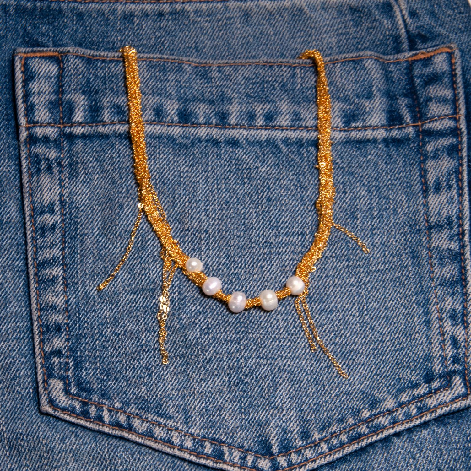 Плетенное ожерелье с жемчугом - Позолота