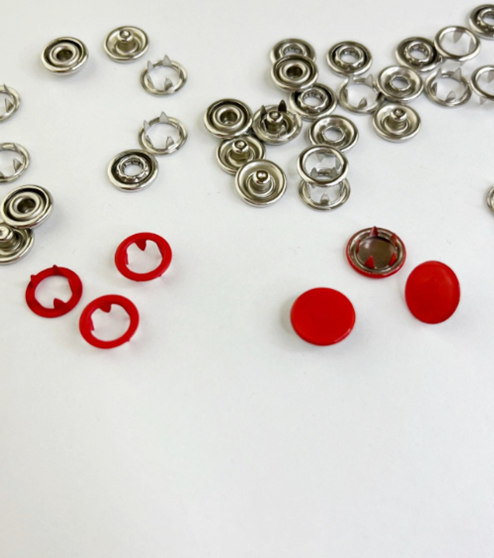 КРАСНЫЙ - Кнопка трикотажная ЗАКРЫТАЯ 9,5 мм - нержавеющая сталь