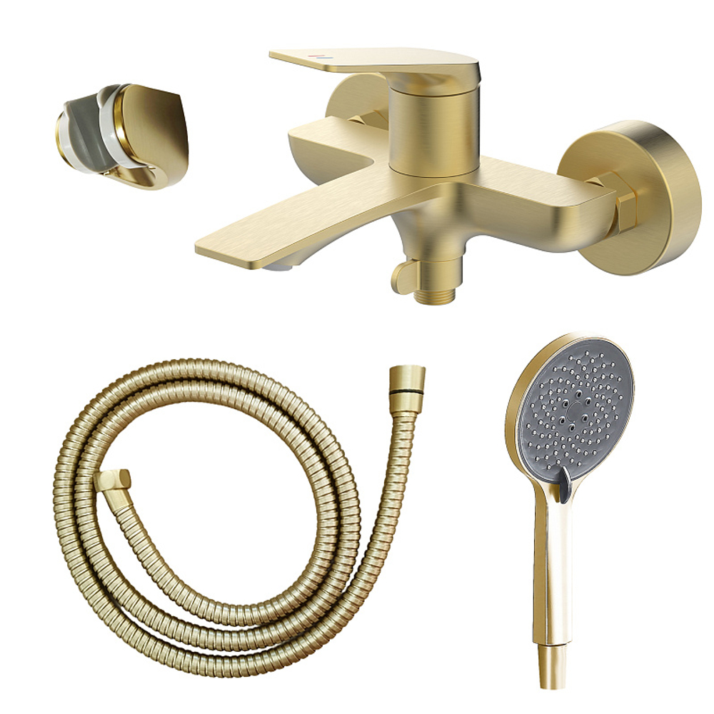 Смеситель для ванны Azario Lursy с ручным душем, керамический картридж, шланг 150 см, золото матовое (AZ-K3049MG)