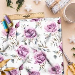 Ткань премиум таффета лиловые розы