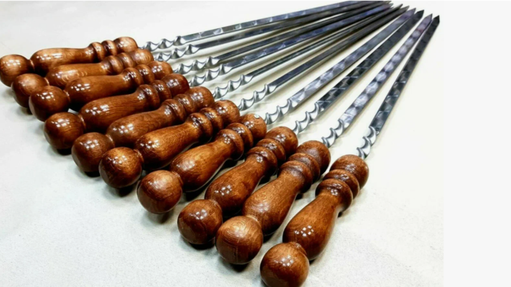 Шампура с деревянной ручкой 10шт, набор для шашлыка