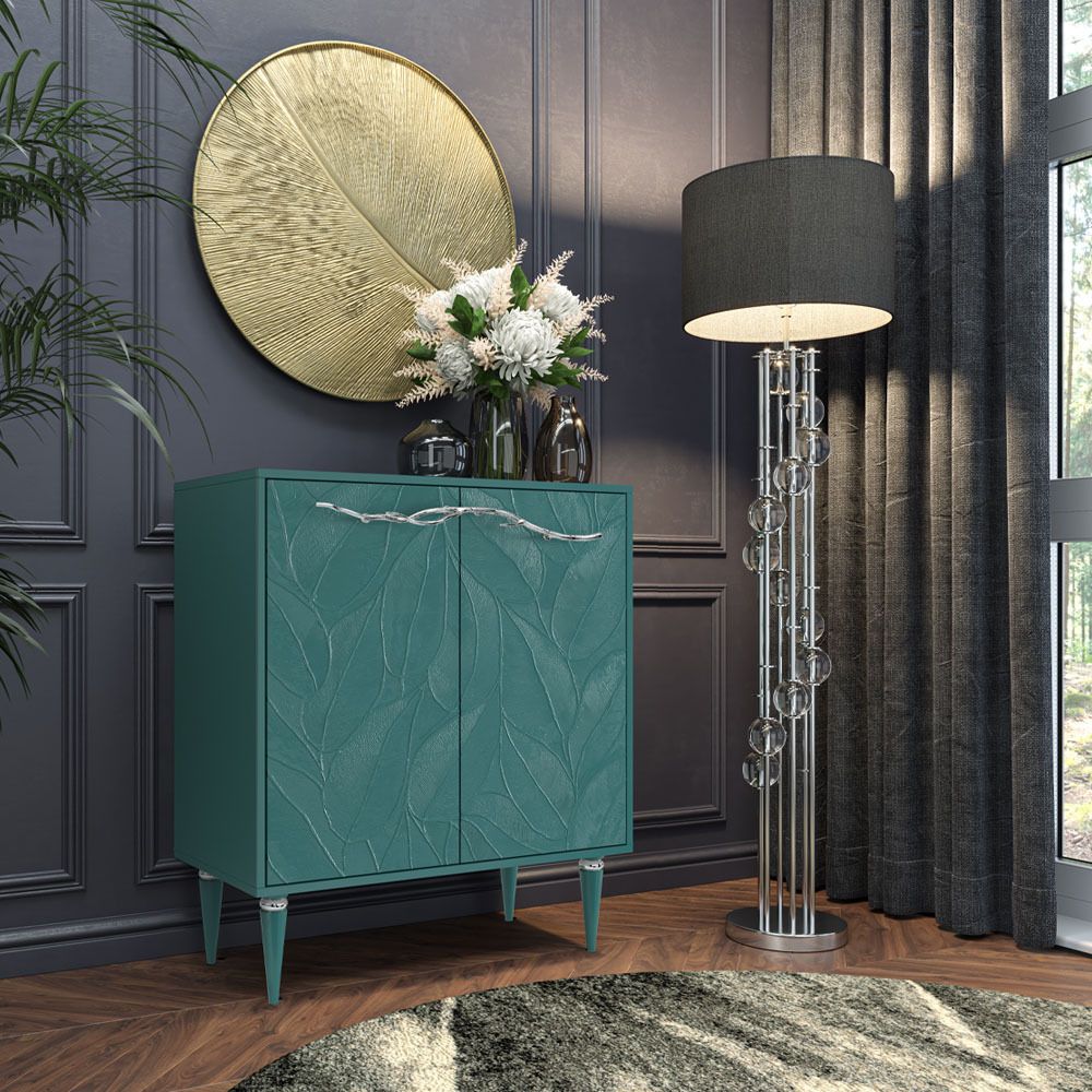 Комод Арт Колор leaves Классик Сильвер с 2 полками Пастельно-синий