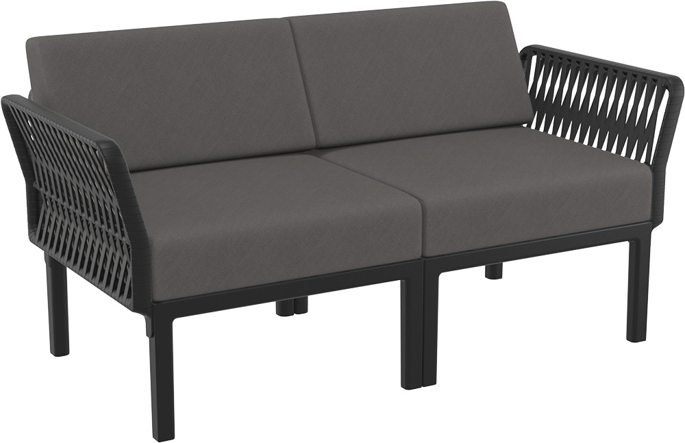 Диван пластиковый двухместный с подушками Siesta Contract Portofino Lounge, черный, темно-серый