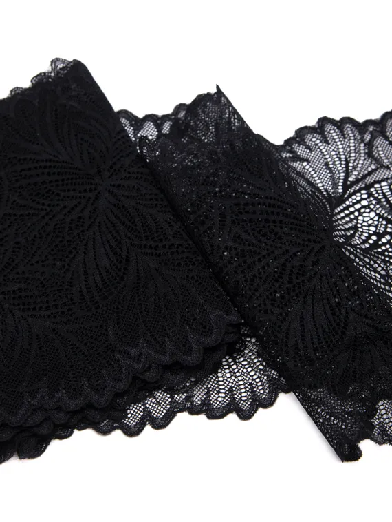 1079 ОПТ Кружево эластичное 19 см, Италия, мандала, черный