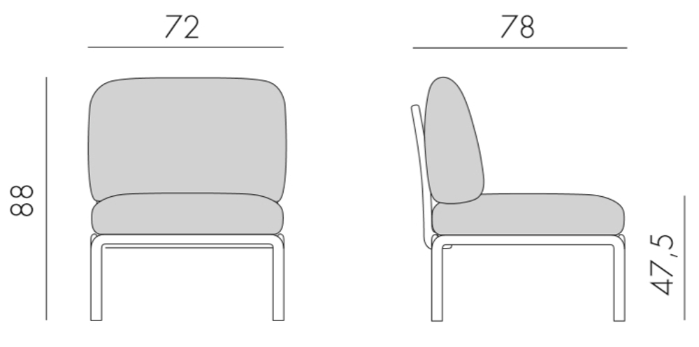 Модуль центральный пластиковый с подушками Nardi Komodo Elemento Centrale, тортора, холст