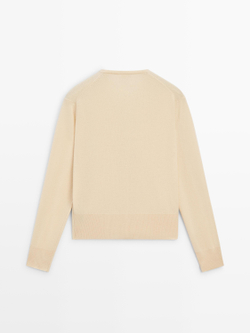 Massimo Dutti Кардиган из шерстяного трикотажа с круглым вырезом, ванильный