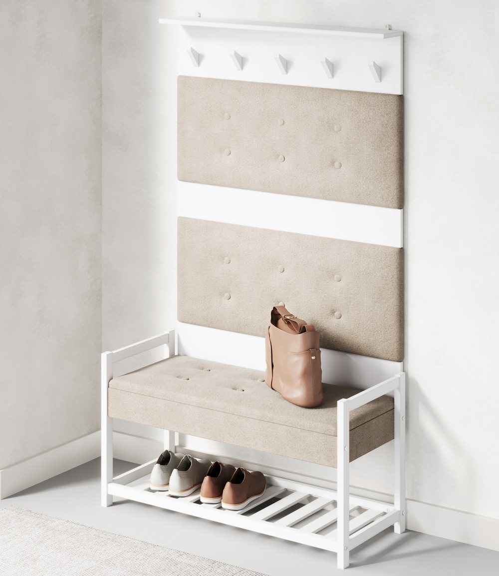 Прихожая AIRIS 1 (банкетка и вешалка), цвет белый матовый + ткань №208