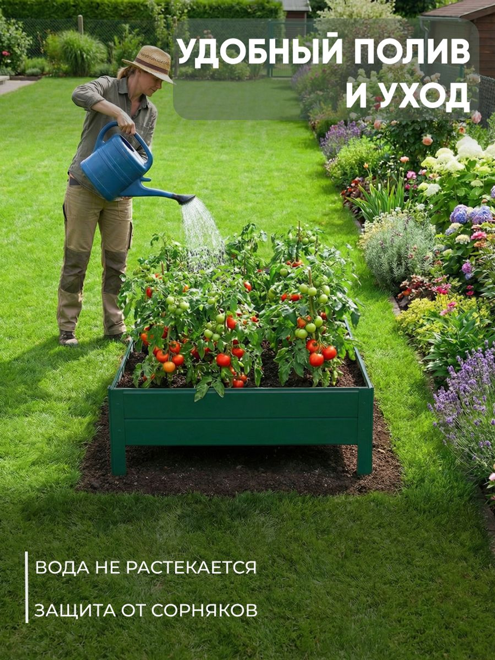 Грядка Ивановская 1х1 метра, борт 20см Зеленый (RAL 6005), (сборка: саморезы)