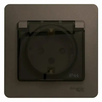 GLOSSA РОЗЕТКА с заземлением со шторками с крышкой, в сборе,16А IP44,ШОКОЛАД