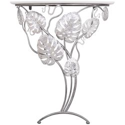 Консоль Monstera Deliciosa Wood (Монстера) Айс Античное серебро