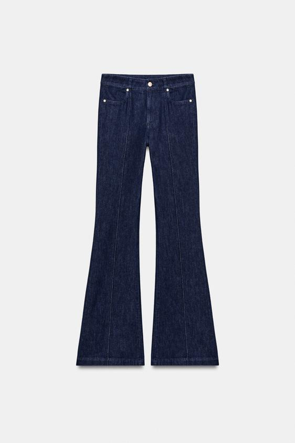 ZARA ДЖИНСОВЫЕ БРЮКИ FLARE С ДЕКОРАТИВНОЙ СТРОЧКОЙ, ИНДИГО